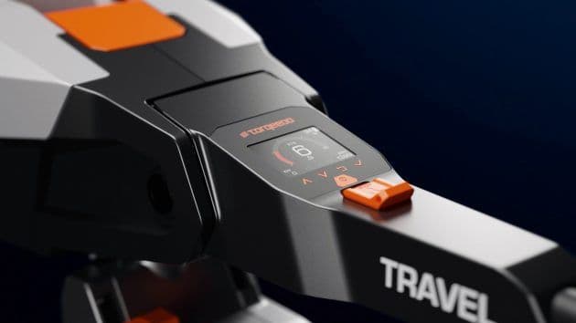 Picture showcasing a sleek tiller with digital display on it
